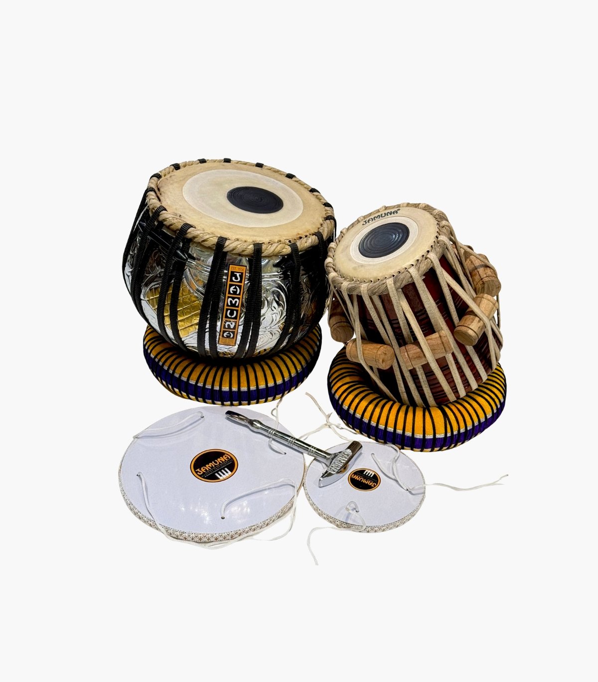 Jamuna Handmade Brass Designer Tabla Set | Minakari Work | 2kg Pure Brass Duggi | Professional Pair (Jodi) | All Scales Available